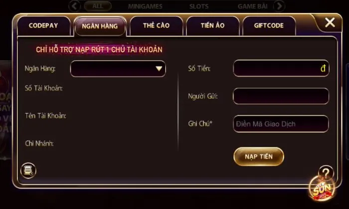 Giao dịch nạp và rút tiền tại Game online Sunwin thuận tiện