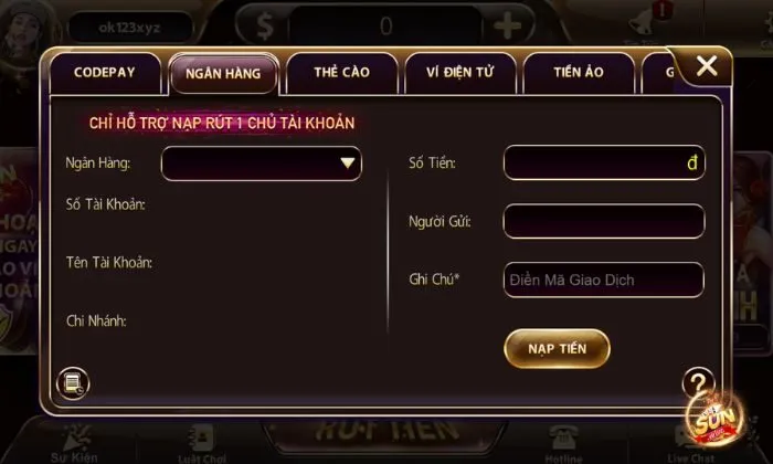 Nạp tiền để có vốn chơi Keno tài phát tại Sunwin